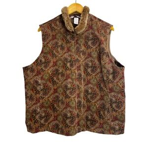 Napa Valley Woman Paisley Corduroy Vest Faux Fur 3X Fall Cabincore Western Boho